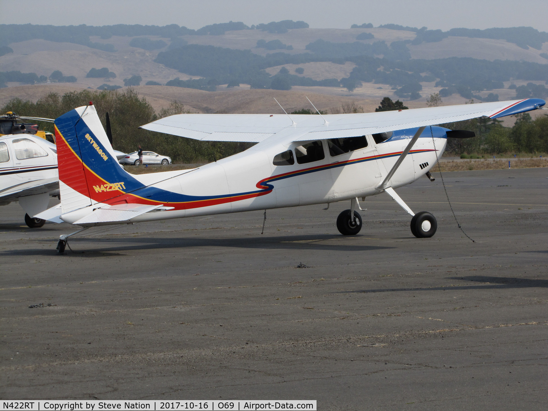 N422RT, Cessna 180 C/N 18052795, Colorful Montana based 1977 Cessna 180K @ Petaluma Municipal Airport, CA