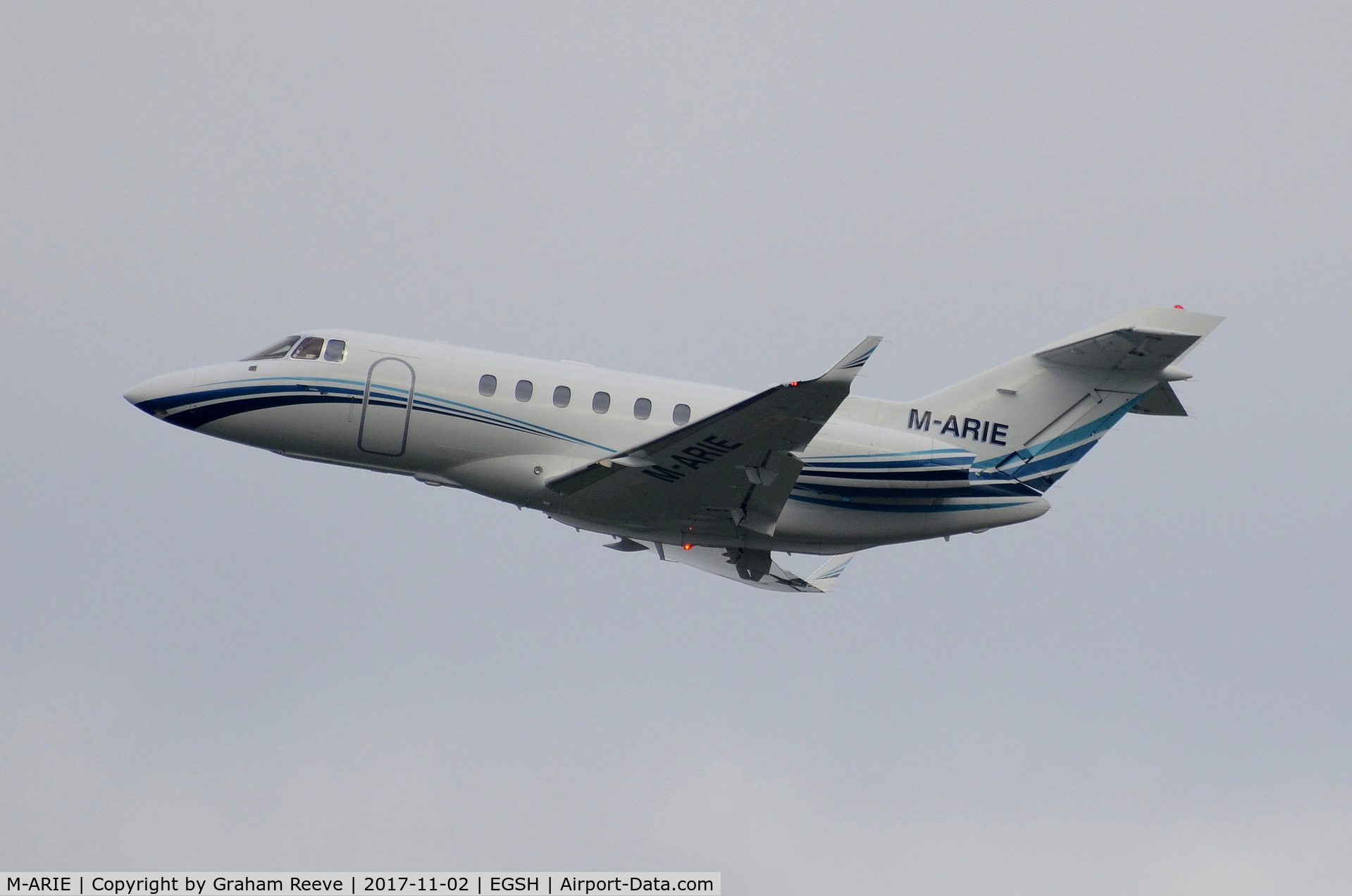 M-ARIE, 2002 Raytheon Hawker 800XP C/N 258600, Departing from Norwich.