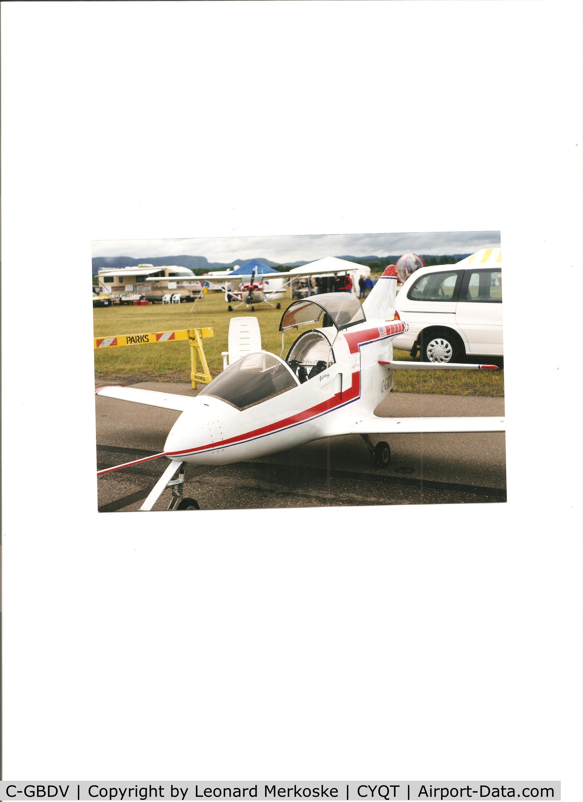 C-GBDV, 2002 Bede BD-5J C/N 4672, This aircraft was on display at a Thunder Bay, ON airshow.  It was destroyed in a fatal accident on 16 June 2006 at Ottawa, ON.