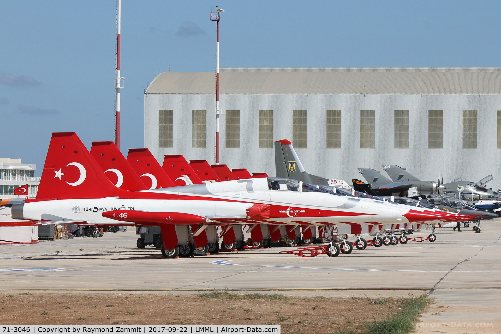 71-3046, Northrop (Canadair) NF-5A-2000 (CL-226) C/N 46, Turkish Stars Aerobatic Team line up during the Malta International Airshow 2017