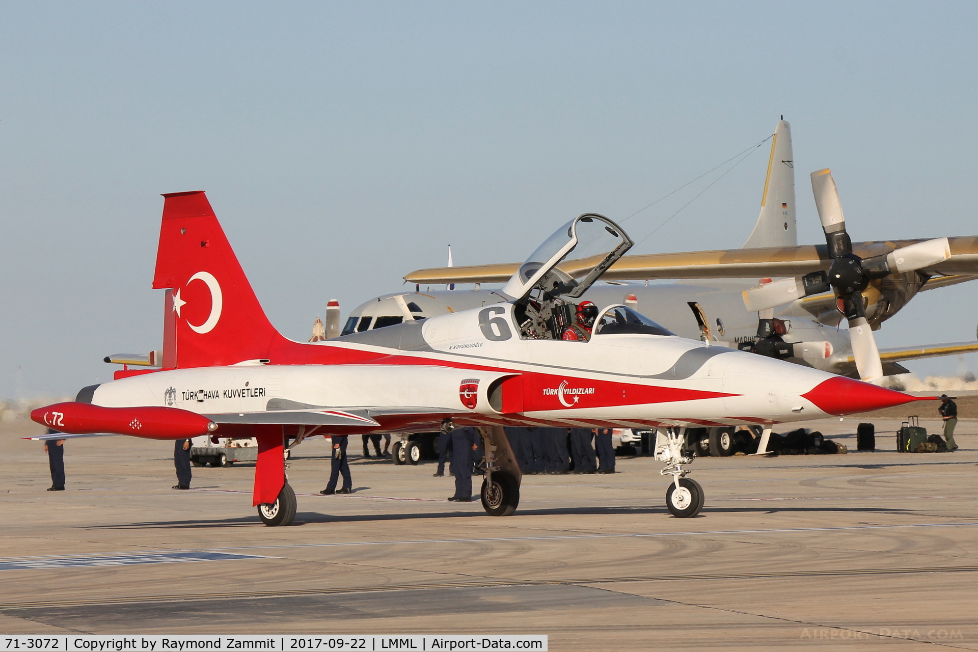 71-3072, Northrop (Canadair) NF-5A-2000 (CL-226) C/N 72, Northrop NF-5B 71-3072/6 Turkish Stars Aerobatic Team taxing out to participate in the Malta International Airshow 2017