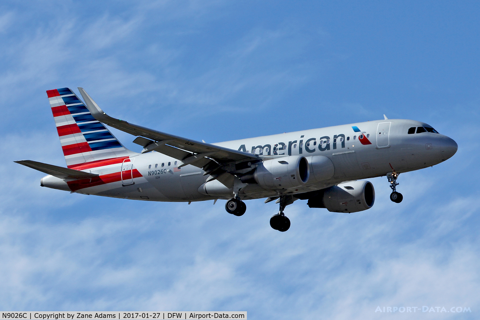 N9026C, 2015 Airbus A319-115 C/N 6429, Arriving at DFW Airport
