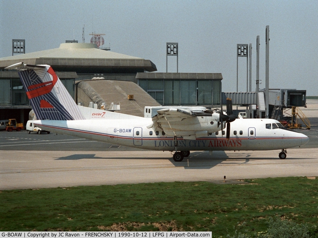 G-BOAW, 1988 De Havilland Canada DHC-7-110 Dash 7 C/N 110, London City Airways departure at CDG T1