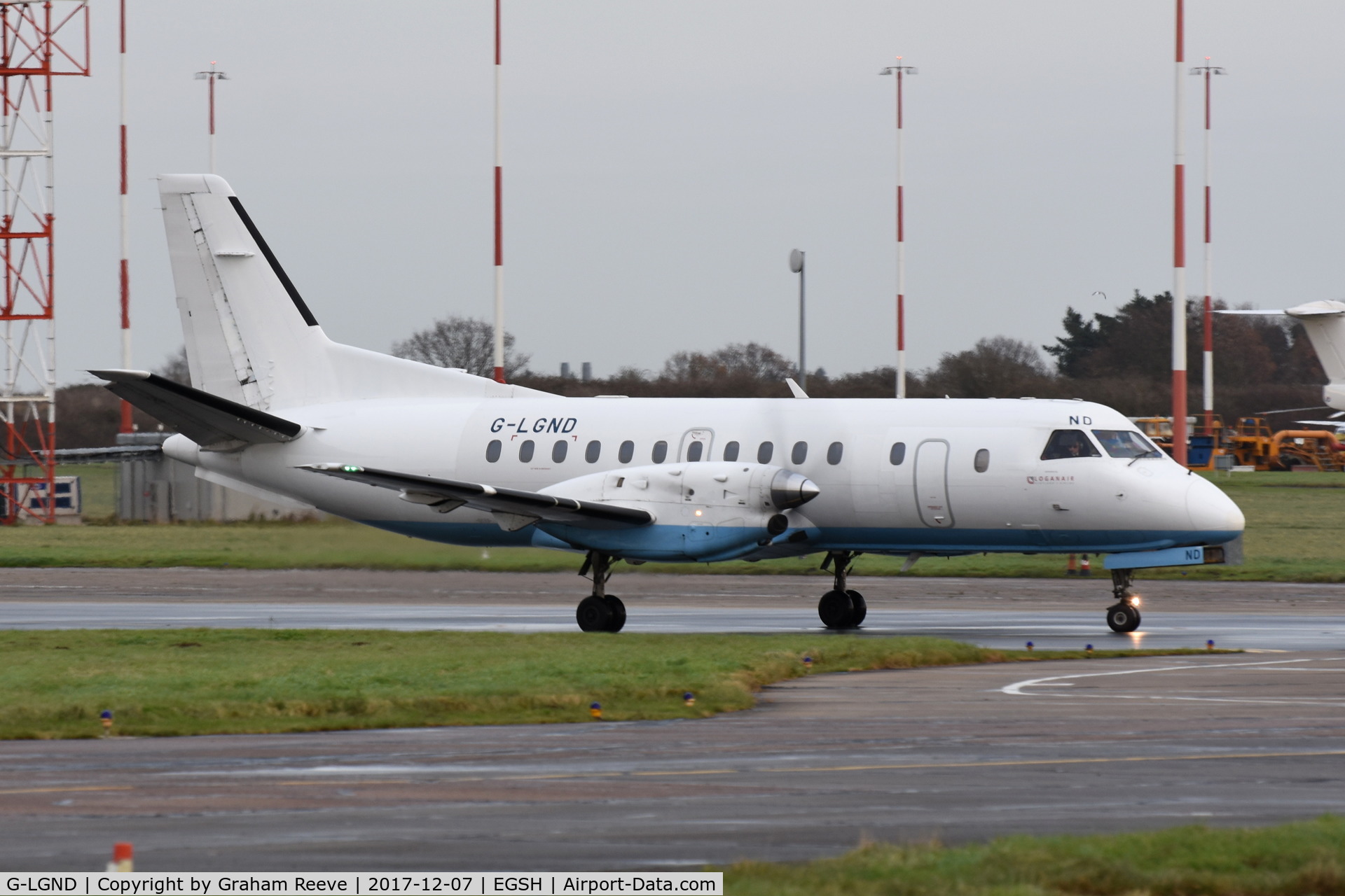 G-LGND, 1989 Saab SF340B C/N 340B-169, Just landed at Norwich.