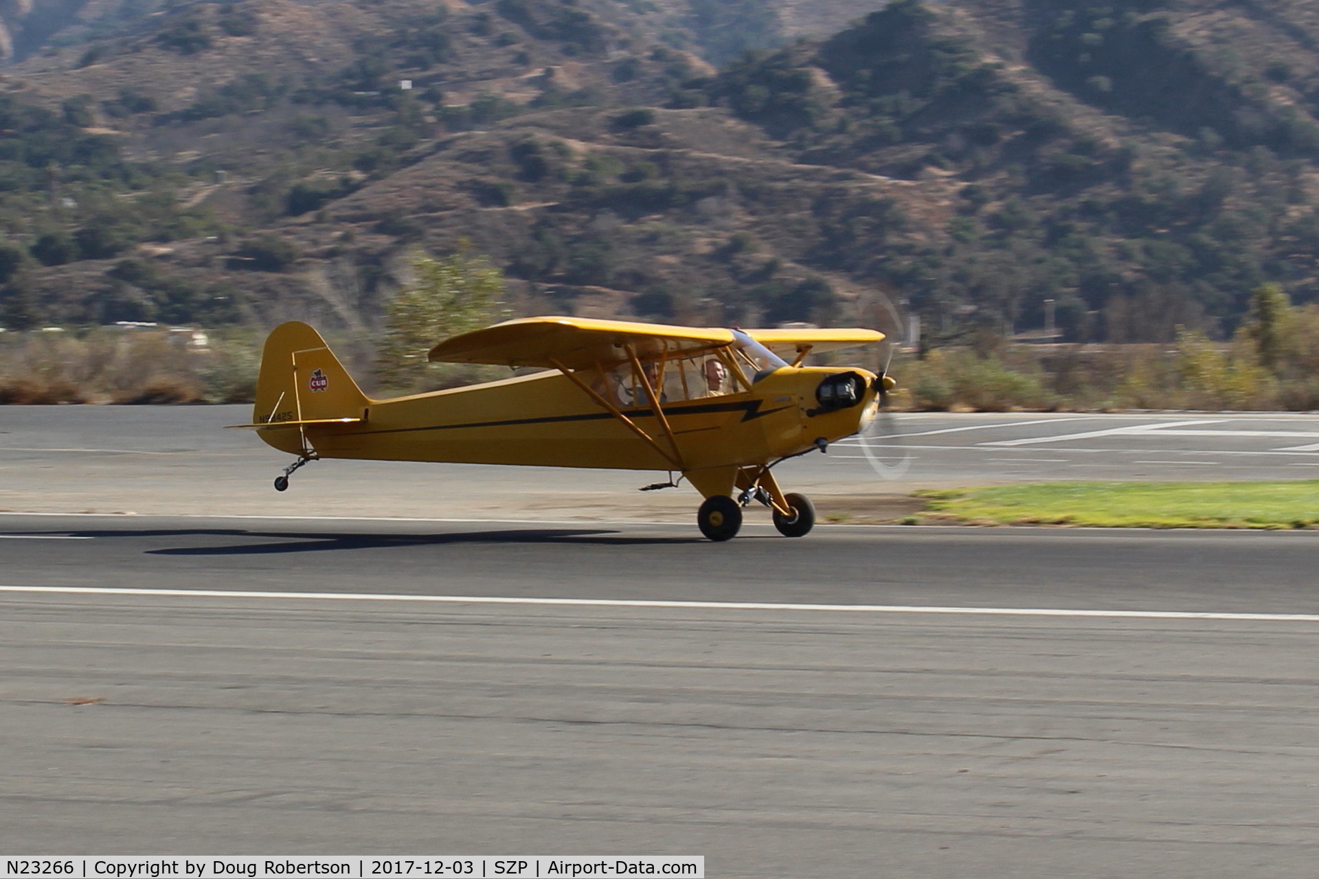 N23266, 1939 Piper J3C-65 Cub Cub C/N 3113, 1939 Piper J3C-65 CUB, Continental A&C65 65 Hp, landing roll Rwy 22