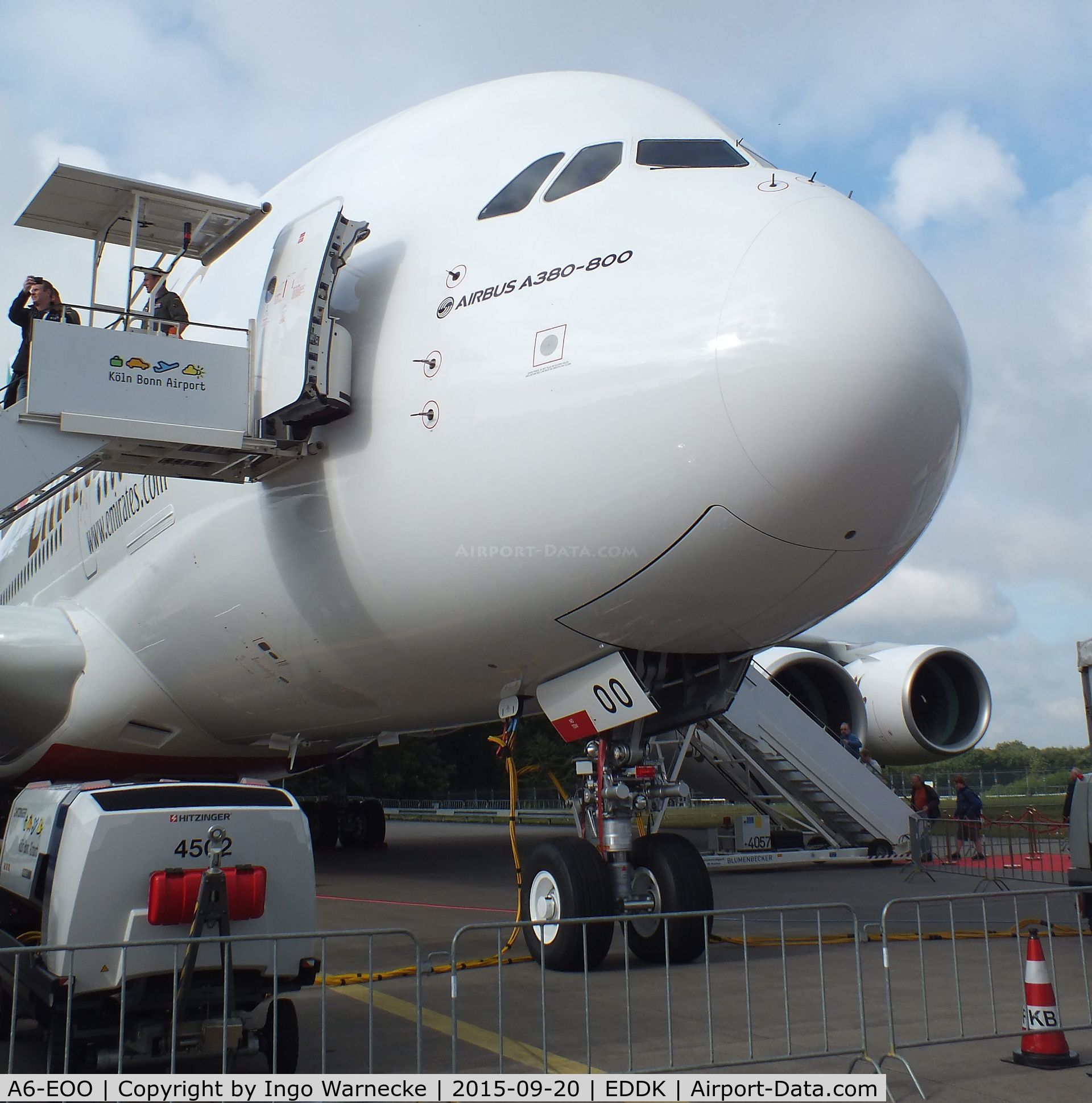 A6-EOO, 2015 Airbus A380-861 C/N 0190, Airbus A380-861 of Emirates Airline at the DLR 2015 air and space day on the side of Cologne airport