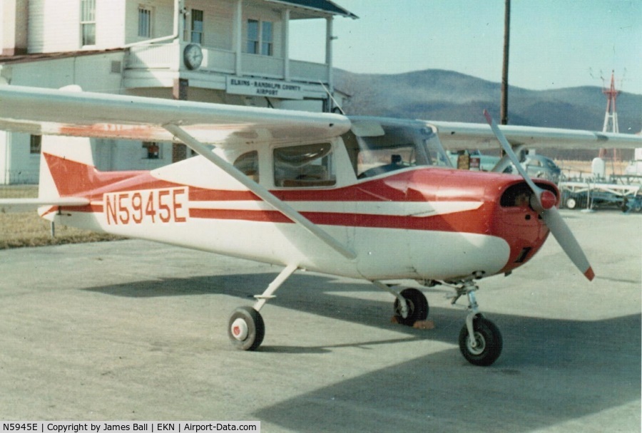 N5945E, 1959 Cessna 150 C/N 17445, I owned this airplane from 1967 to 1975. This photo was taken in 1968 at the Elkins, West Virginia airport.

JB