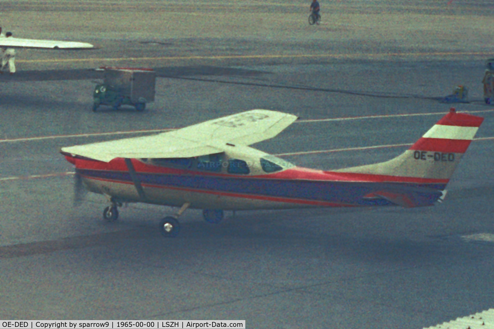 OE-DED, 1962 Cessna 210B C/N 21057970, Parked at Zurich-Kloten Airport 1965.Scanned from a negative.