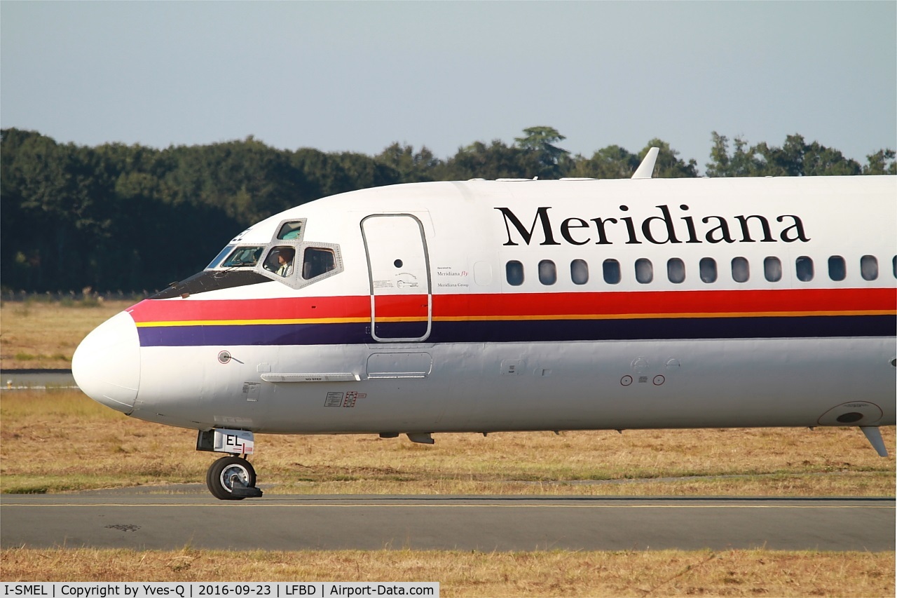 I-SMEL, 1984 McDonnell Douglas MD-82 (DC-9-82) C/N 49247, McDonnell Douglas MD-82, Holding point Delta rwy 05, Bordeaux Mérignac airport (LFBD-BOD)