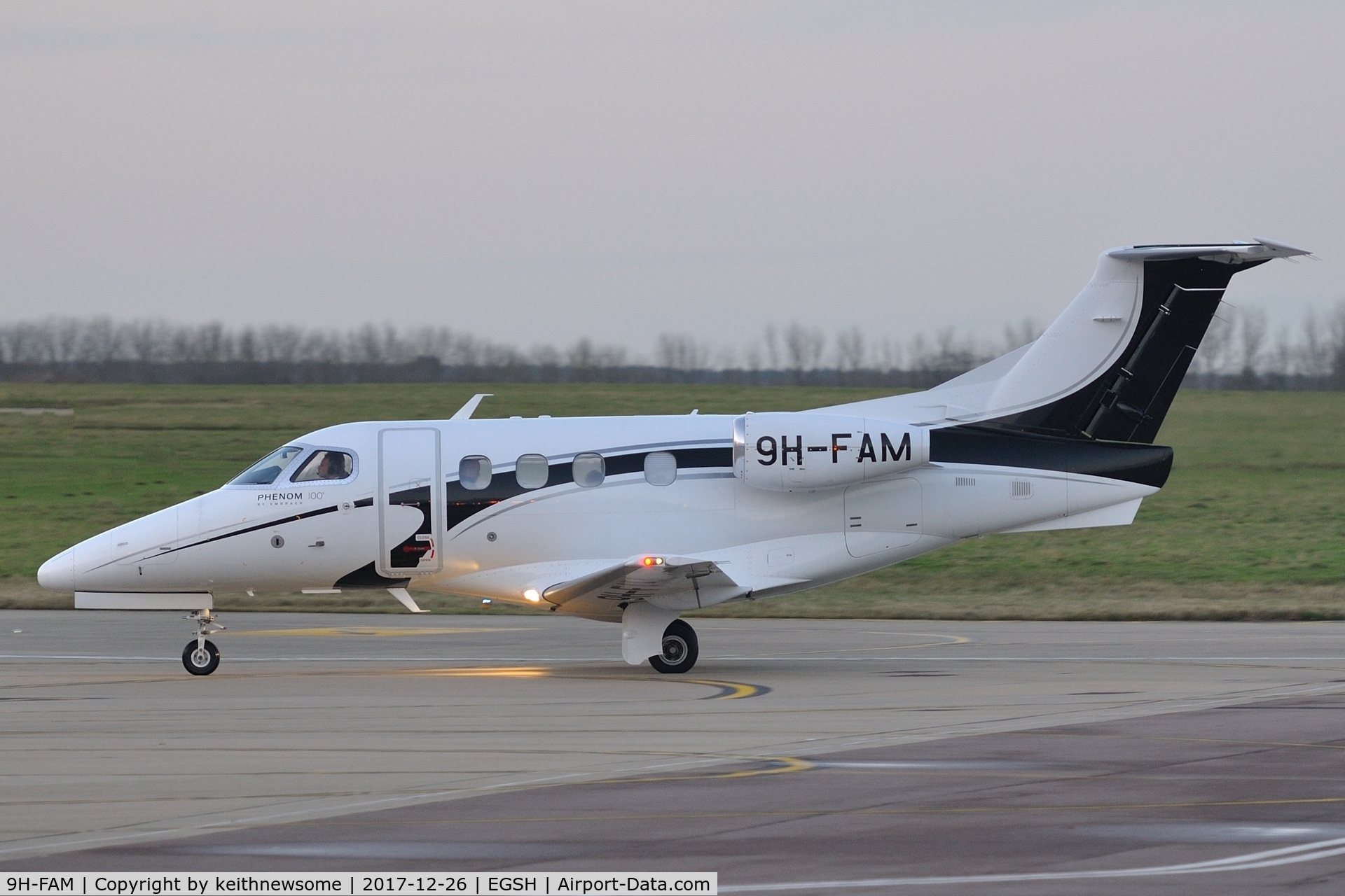 9H-FAM, 2009 Embraer EMB-500 Phenom 100 C/N 50000100, Arriving at Norwich from Glasgow.