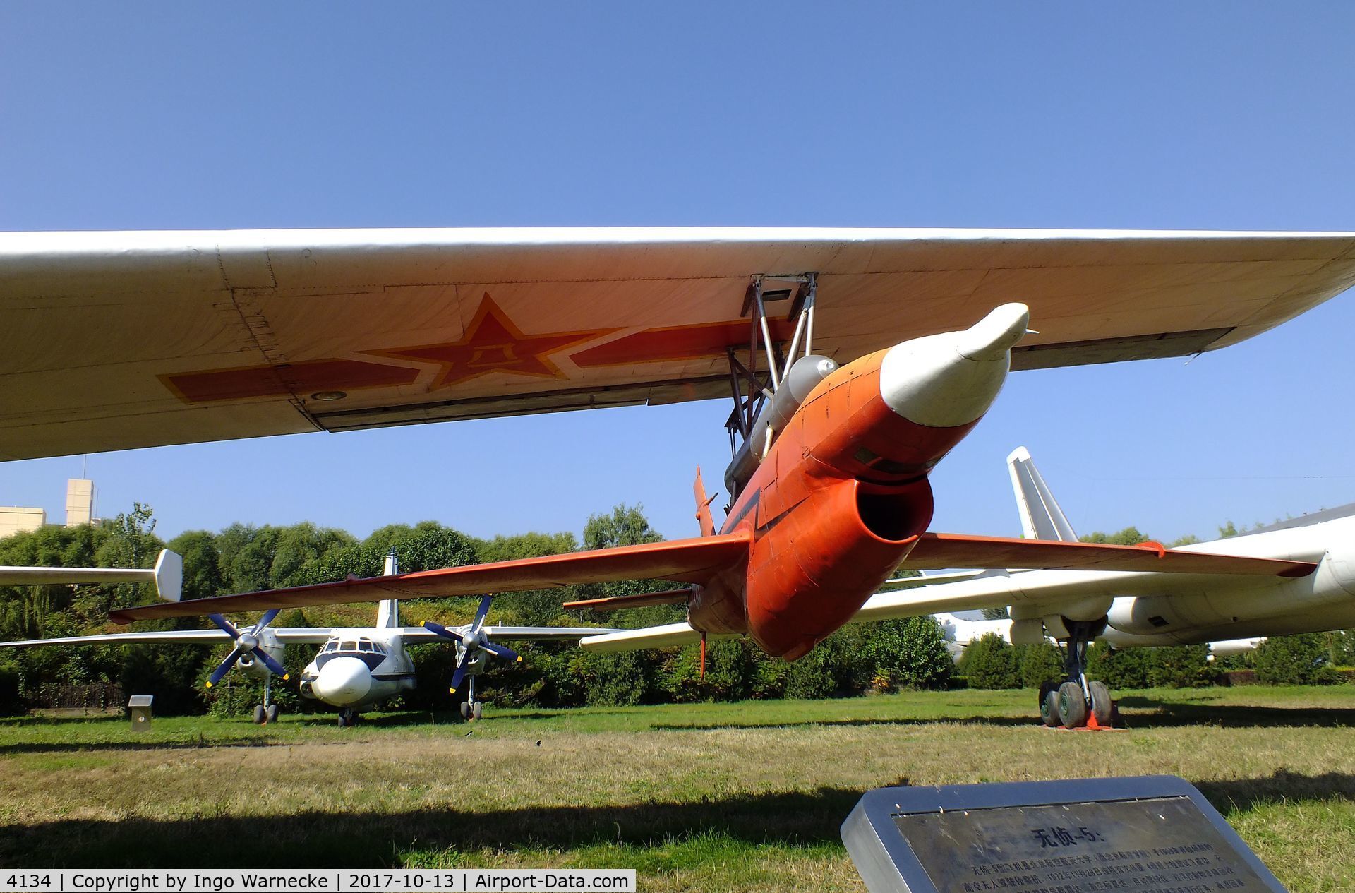 4134, Tupolev Tu-4 C/N 225008, Tupolev Tu-4 BULL (re-engined with WJ-6 turboprops) as an experimental carrier for Chang Hong 1 (WZ-5) reconnaissance drones (reverse-engineered Ryan AMQ-34N Firebird) at the China Aviation Museum Datangshan