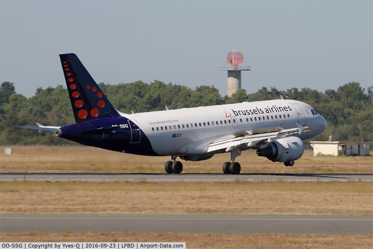 OO-SSG, 2000 Airbus A319-112 C/N 1160, Airbus A319-112, Landing rwy 05, Bordeaux Mérignac airport (LFBD-BOD)