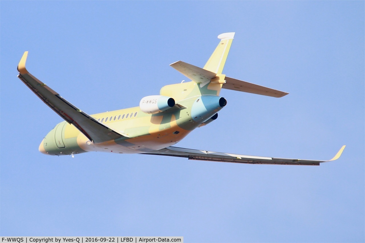 F-WWQS, 2016 Dassault Falcon 7X C/N 281, Dassault Falcon 7X, Take off rwy 23, Bordeaux Mérignac airport (LFBD-BOD)