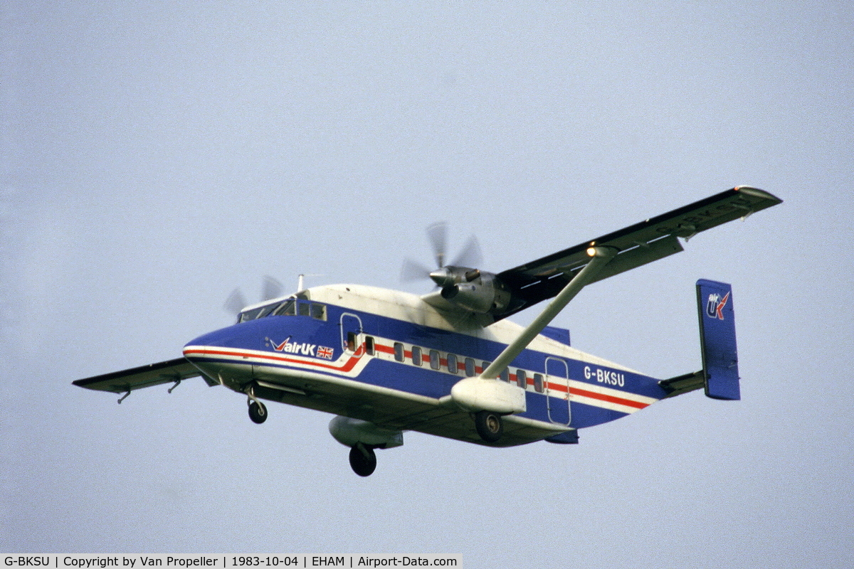 G-BKSU, 1983 Short 330-100 C/N SH.3095, Air UK Short 330-100 landing at Schiphol airport, the Netherlands, 1983