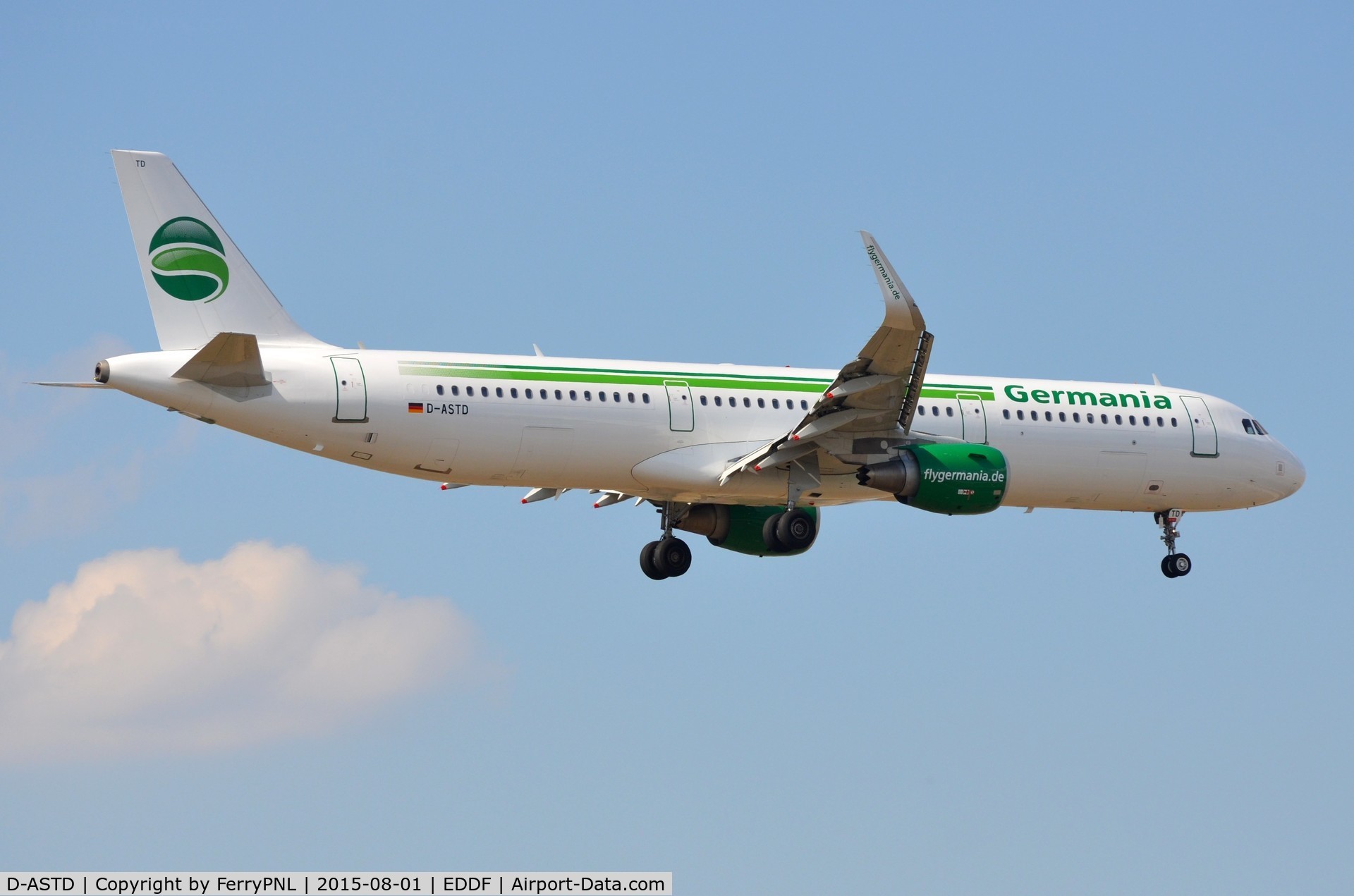 D-ASTD, 2013 Airbus A321-211 C/N 5843, Germania A321 landing. Aircraft moved on to Germania div in Switserland as HB-JOI in Oct 2015.