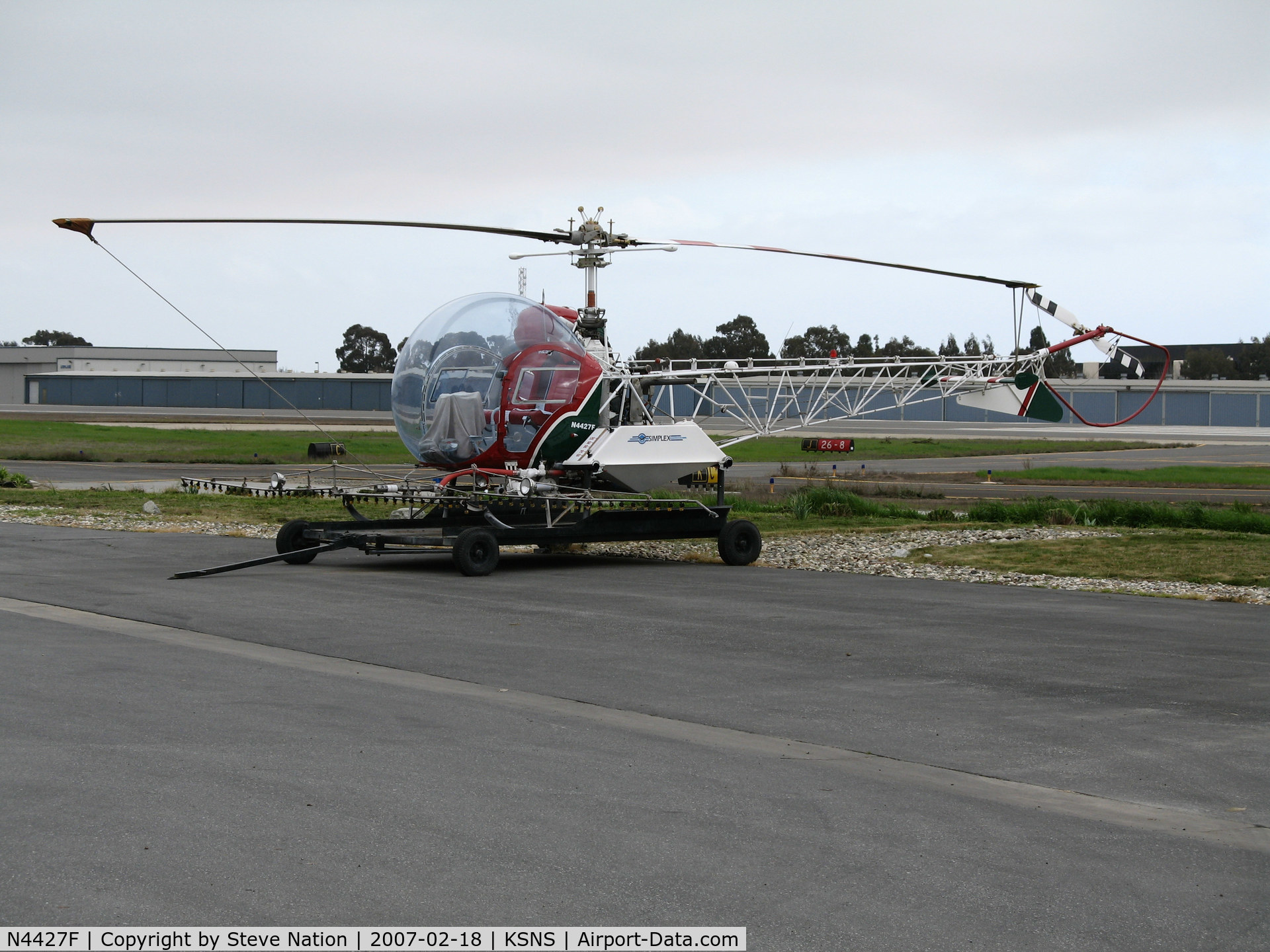N4427F, 1970 Bell 47G-5 C/N 7971, Locally-based Gomes Farm Air 1970 Bell 47G-5 sprayer with Simplex titles @ Salinas Municipal Airport, CA