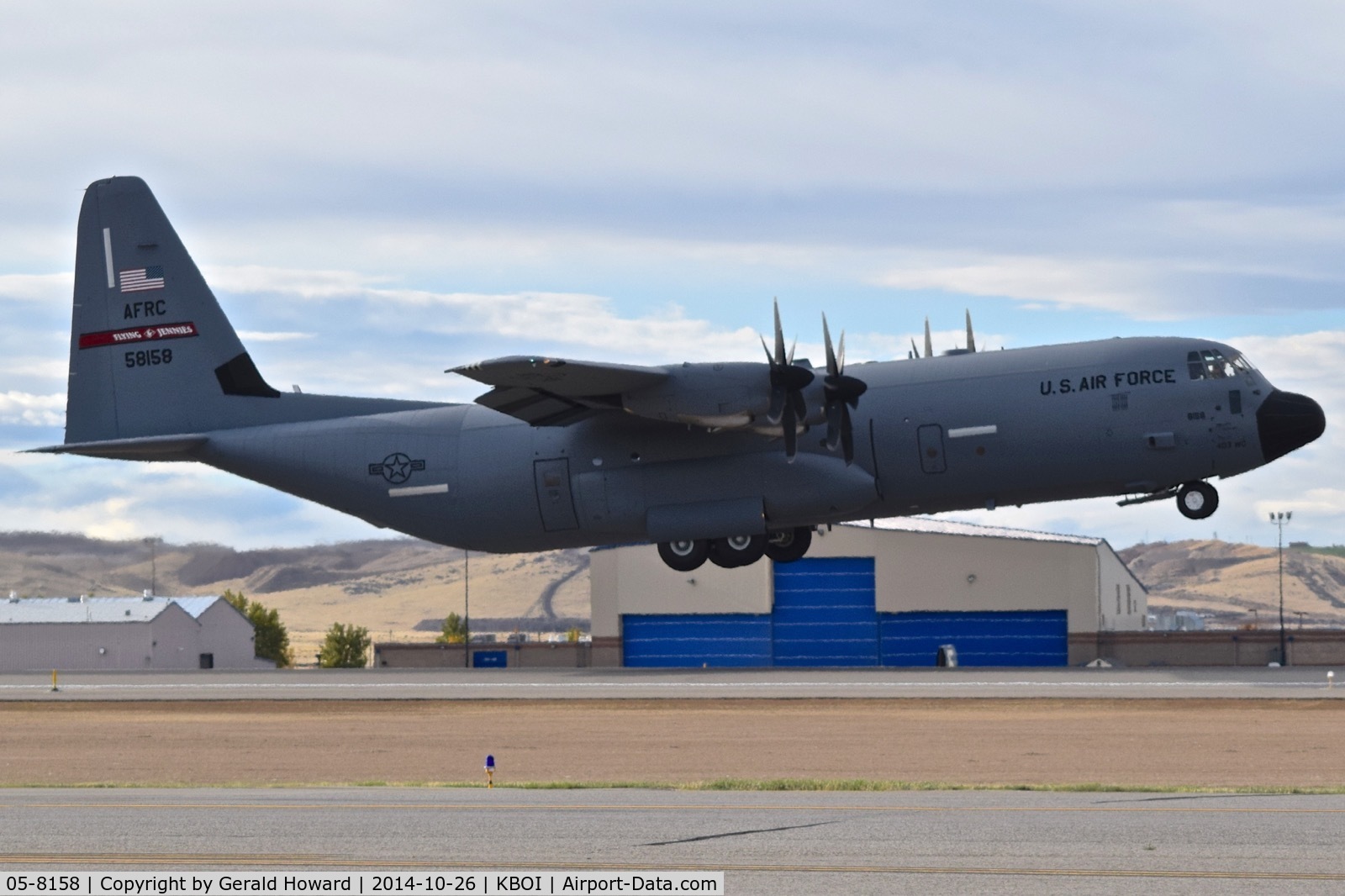 05-8158, 2005 Lockheed Martin C-130J-30 Super Hercules C/N 382-5573, Departing RWY 28L.  815th Airlift Sq. 