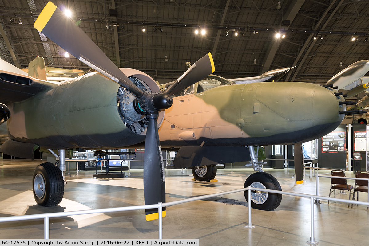 64-17676, 1971 Douglas-On Mark B-26K Counter Invader C/N 7309 (was 41-39596), On display at the National Museum of the U.S. Air Force.  These aircraft were highly modified versions of the World War II A-26 Invader, used for ground-attack missions along the Ho Chi Minh Trail.