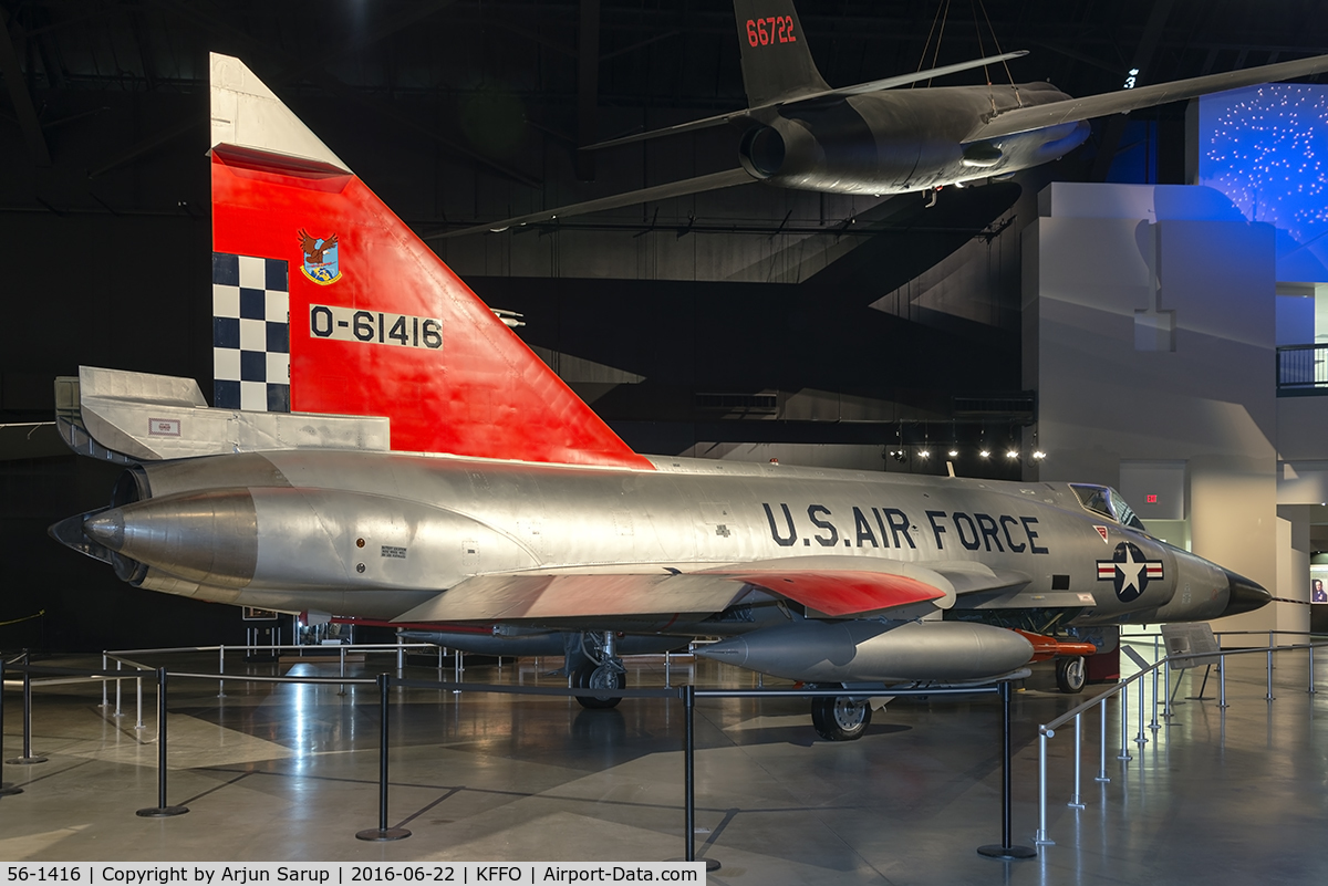 56-1416, 1956 Convair F-102A Delta Dagger C/N 8-10-363, On display at the National Museum of the U.S. Air Force.  The F-102 was the USAF's first operational delta-wing aircraft, equipping more than 25 Air Defense Command squadrons.  This Delta Dagger served with 57th Fighter Interceptor Squadron in Iceland.