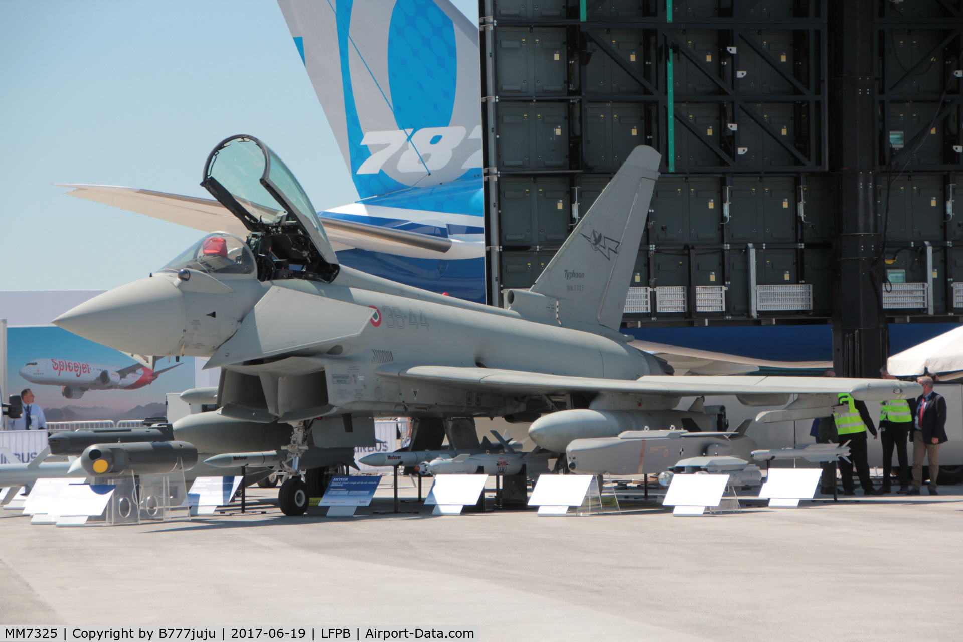 MM7325, Eurofighter EF-2000 Typhoon S C/N IS057, on display at SIAE 2017