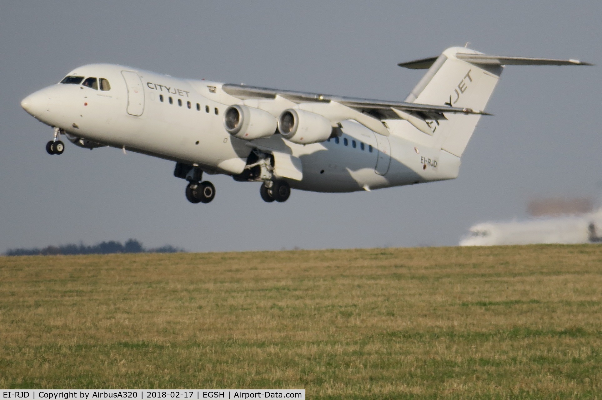 EI-RJD, 1998 BAE Systems Avro 146-RJ85 C/N E.2334, Departing Norwich after work with KLM