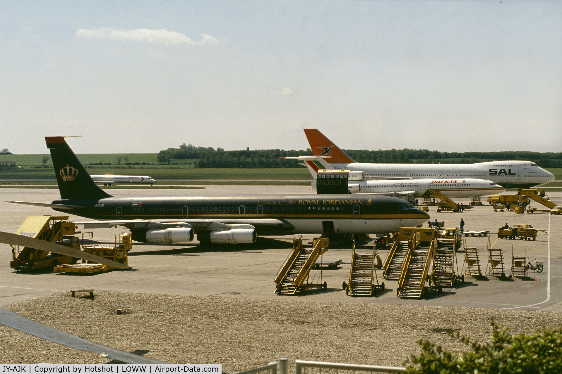 JY-AJK, 1966 Boeing 707-384C C/N 18948, Saturday afternoon was very busy at Vienna these days; besides the Royal Jordanian Cargo 707, there was a Balkan Airways Tu-154M LZ-BTC and Springbok Boeing 747-200 ZS-SAM.