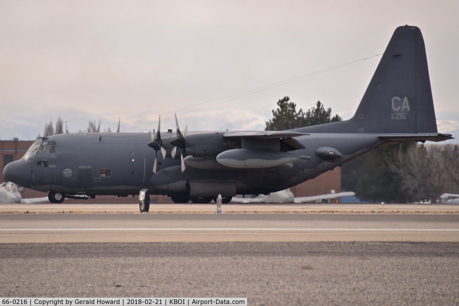 66-0216, 1966 Lockheed MC-130P Combat Shadow C/N 382-4166, Landing roll out on RWY 10R. 130th RQS, 129th Rescue Wing, California ANG.