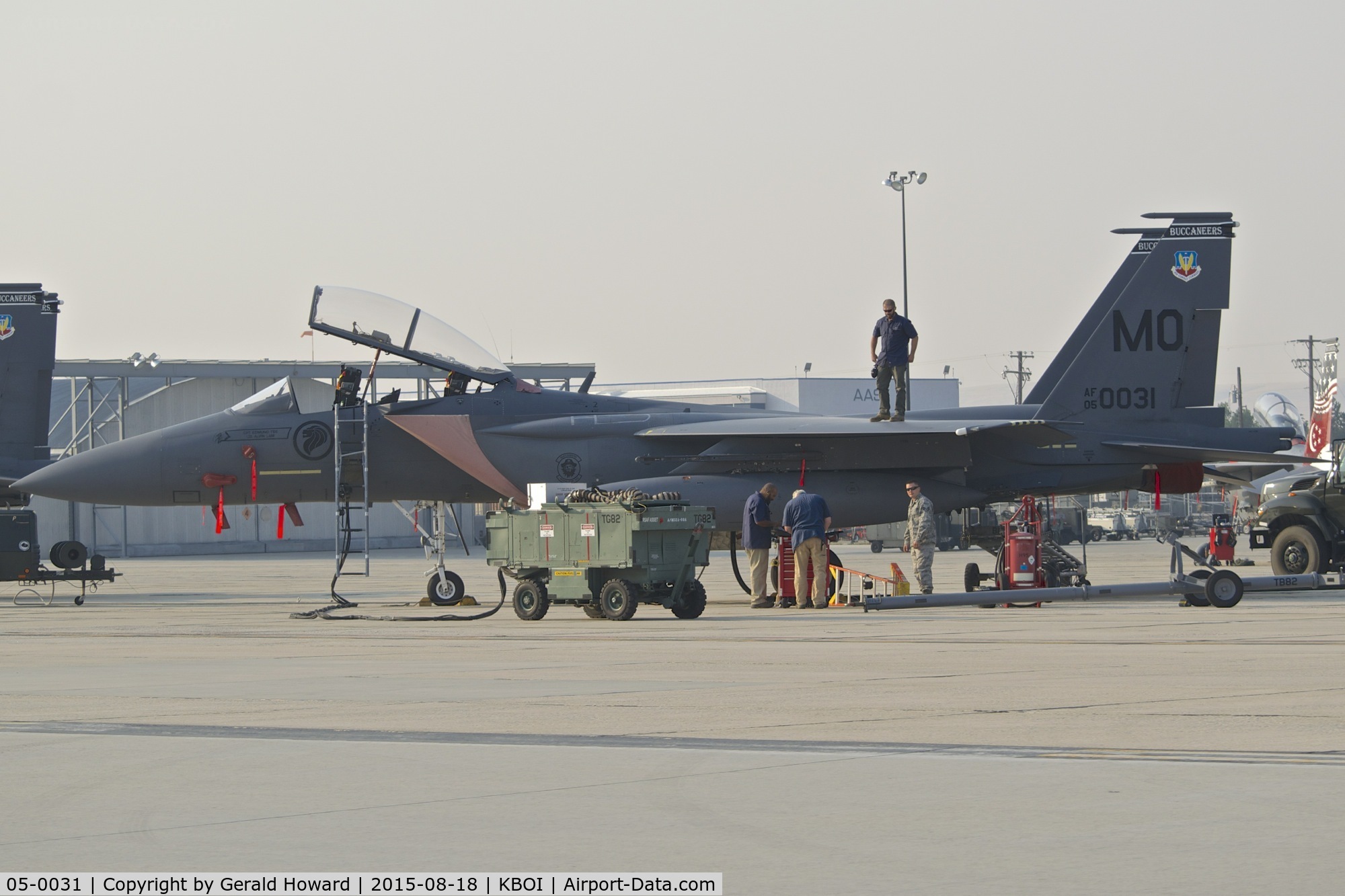 05-0031, 2005 Boeing F-15SG Strike Eagle C/N SG31, Undergoing maintenance on the Idaho ANG ramp.  428th Fighter Sq.