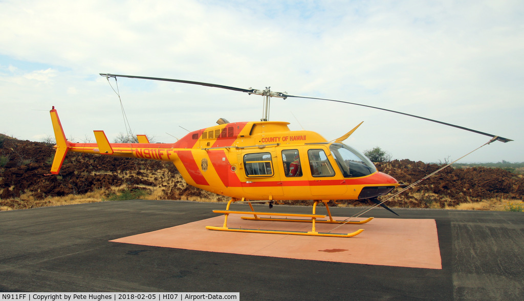 N911FF, 1992 Bell 206L-3 LongRanger III C/N 51581, N911FF Long Ranger at Waikoloa, Hawaii - not actually at the HI07 heliport but on a pad at the Fire Station about a mile north on the 19.
