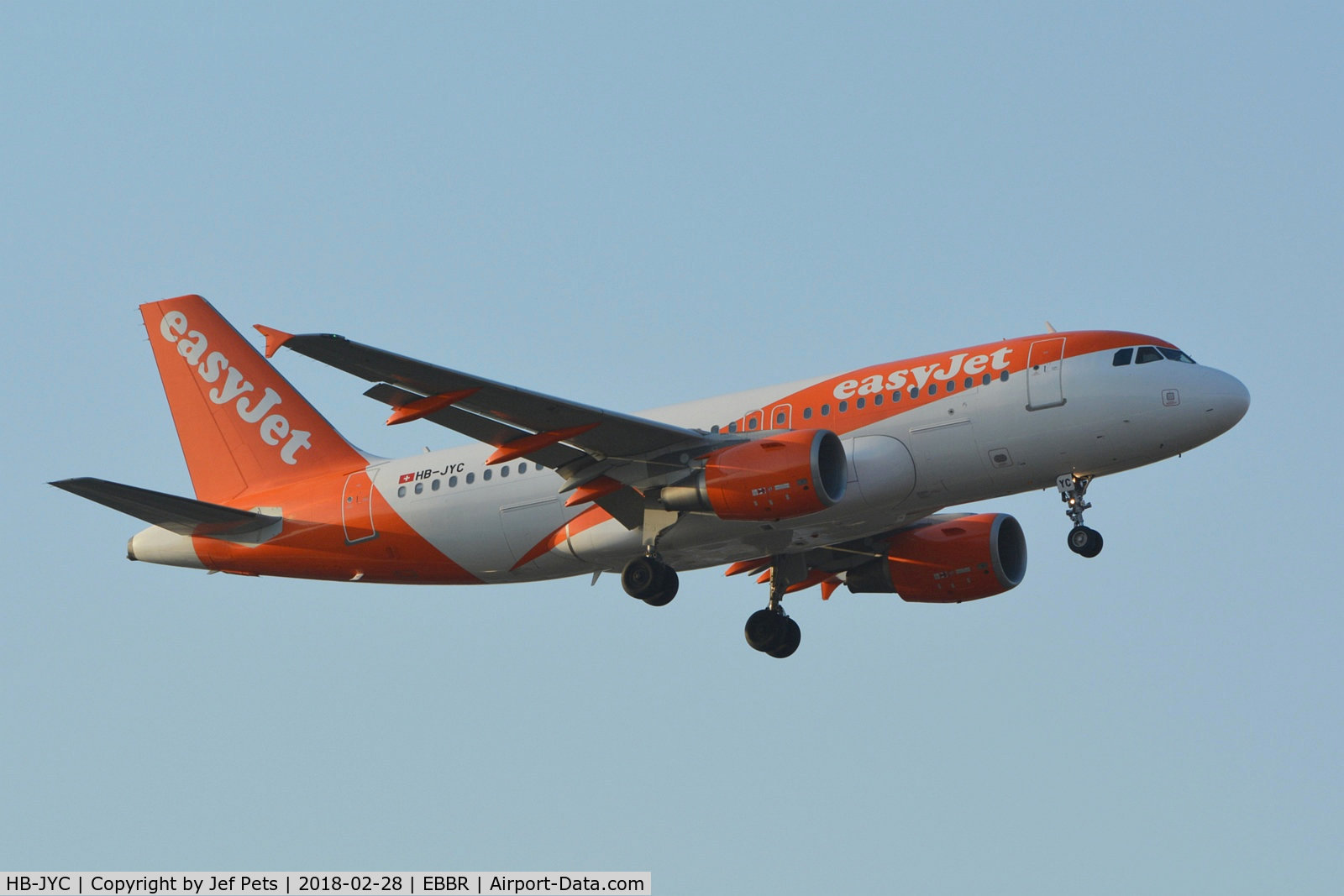 HB-JYC, 2011 Airbus A319-111 C/N 4785, Landing at Brussels.