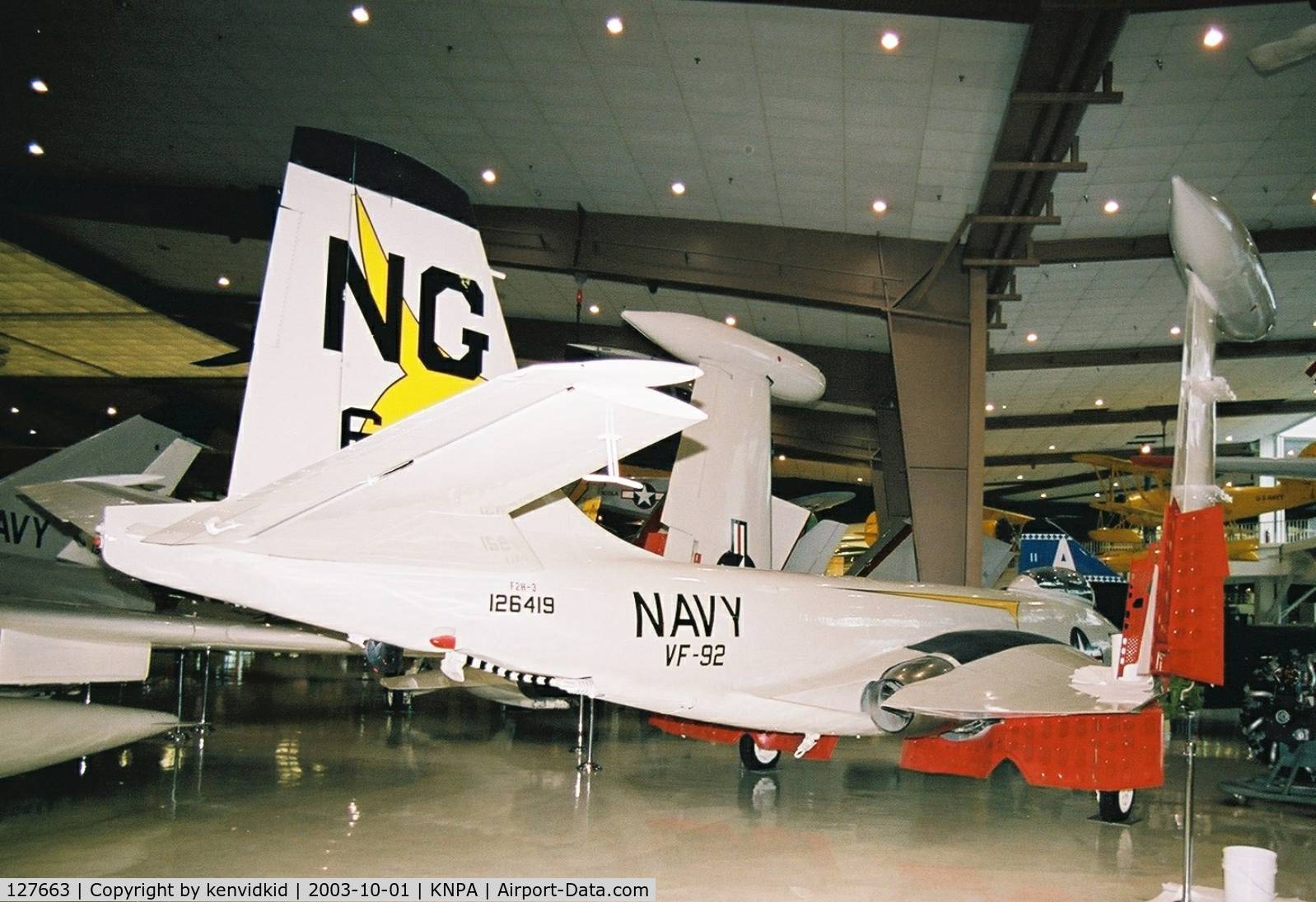 127663, McDonnell F2H-4/F-2D Banshee C/N 250, On display at the Museum of Naval Aviation, Pensacola. Painted as 124619.