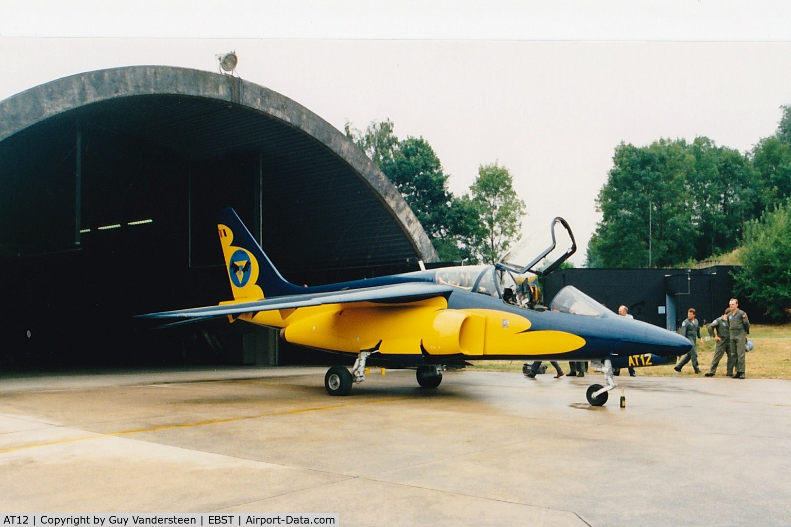 AT12, Dassault-Dornier Alpha Jet 1B C/N B12/1036, AT12 in 11 Sqn anniversary colors  @ EBST  (eighties)