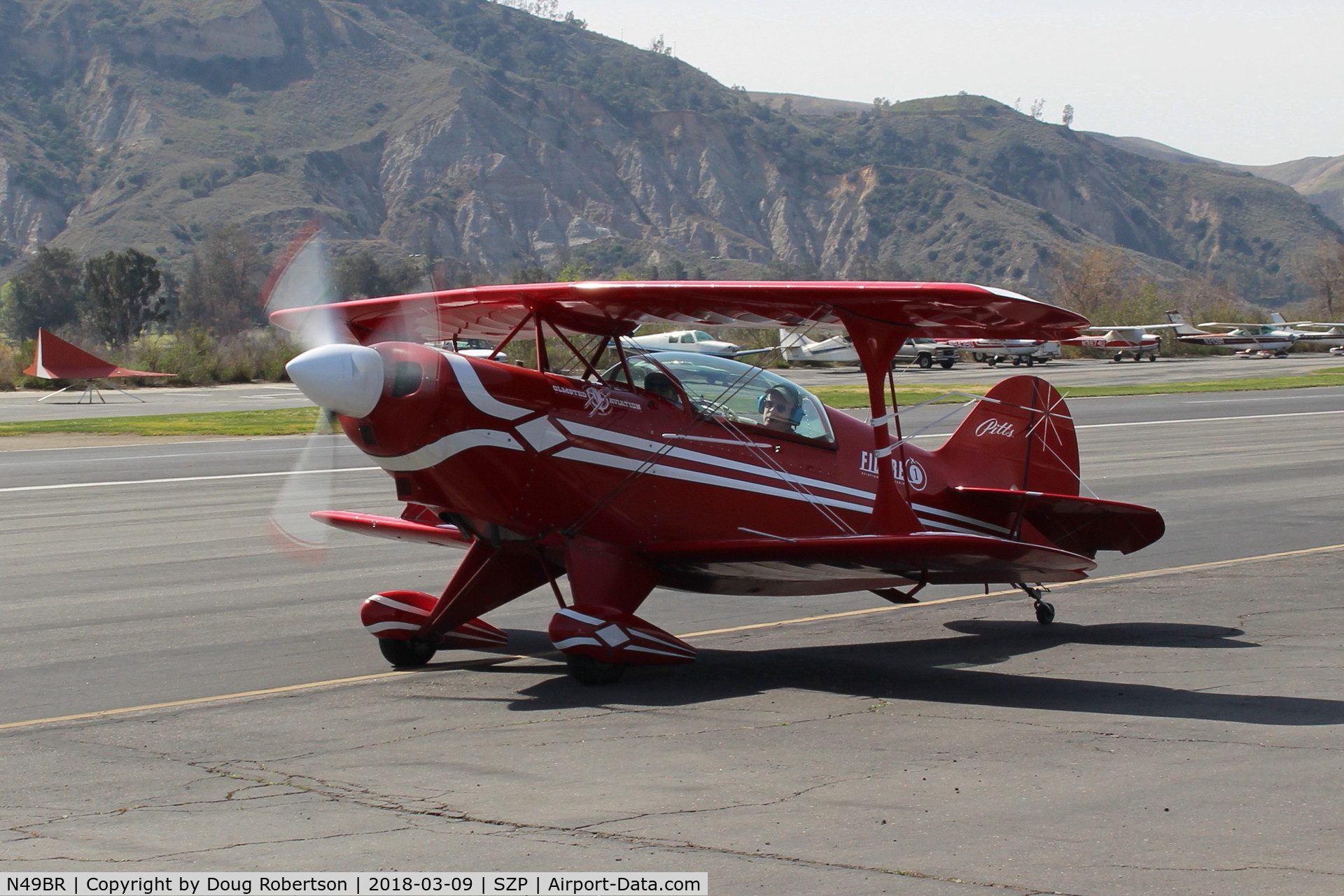 N49BR, Pitts S-2A Special C/N 2212, 1983 Aerotek PITTS S-2A SPECIAL, Lycoming AEIO-360 180 Hp, S-turns taxi to Rwy 22