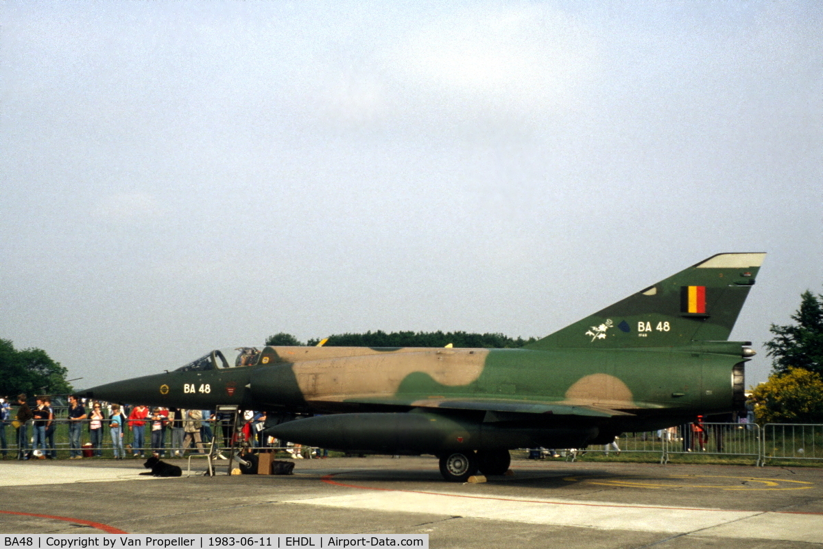 BA48, SABCA Mirage 5BA C/N 48, Belgian Air Force Dassault Mirage 5BA at Deelen Air Base Open Day 1983