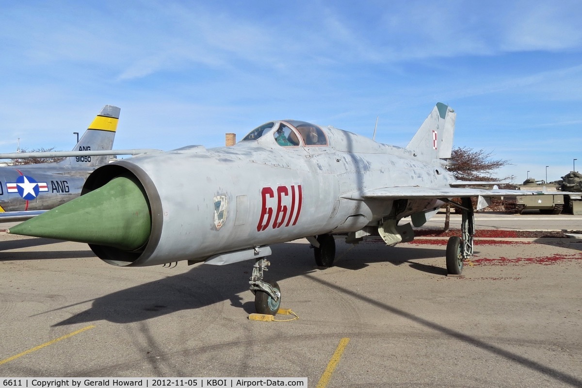 6611, 2000 Mikoyan-Gurevich MiG-21PFM C/N 94A6611, On display at the Gowen Military Museum.