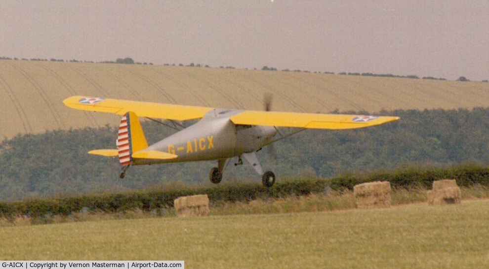 G-AICX, 1946 Luscombe 8A Silvaire C/N 2568, Taking off at Compton Abbas Dorset circa 1995