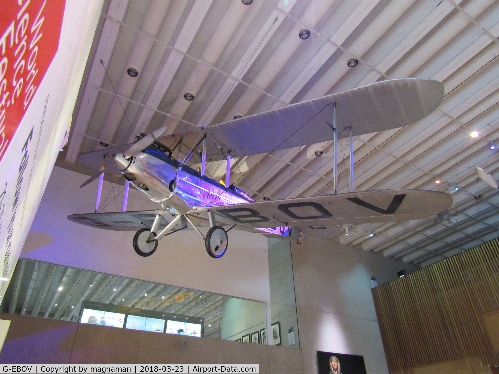 G-EBOV, 1926 Avro 581 Avian C/N 5116, as you enter the museum this is hanging from the roof - Brisbane CBD