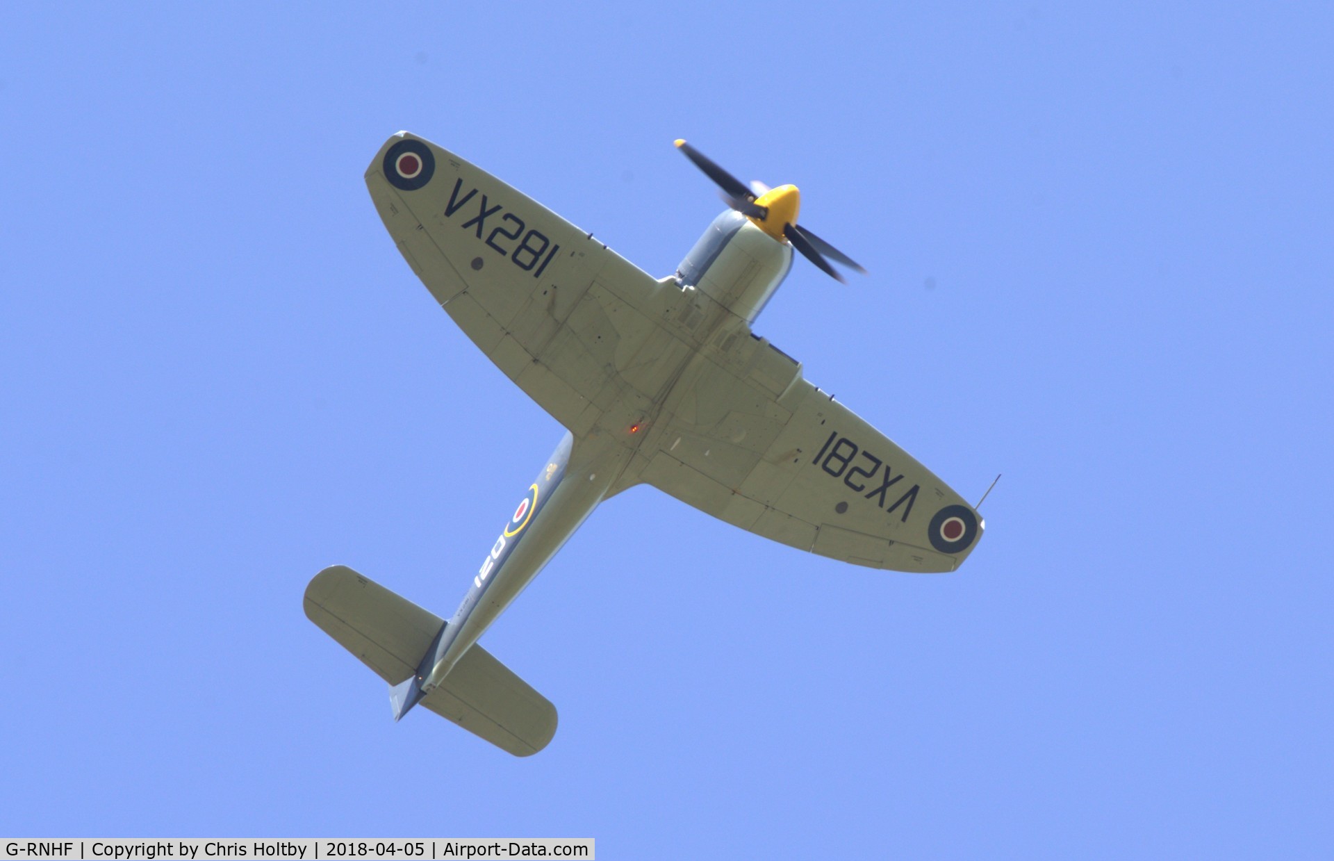 G-RNHF, 1949 Hawker Sea Fury T.20 C/N ES.3615, Unexpected low flyover in Herts - 2014 damage repaired