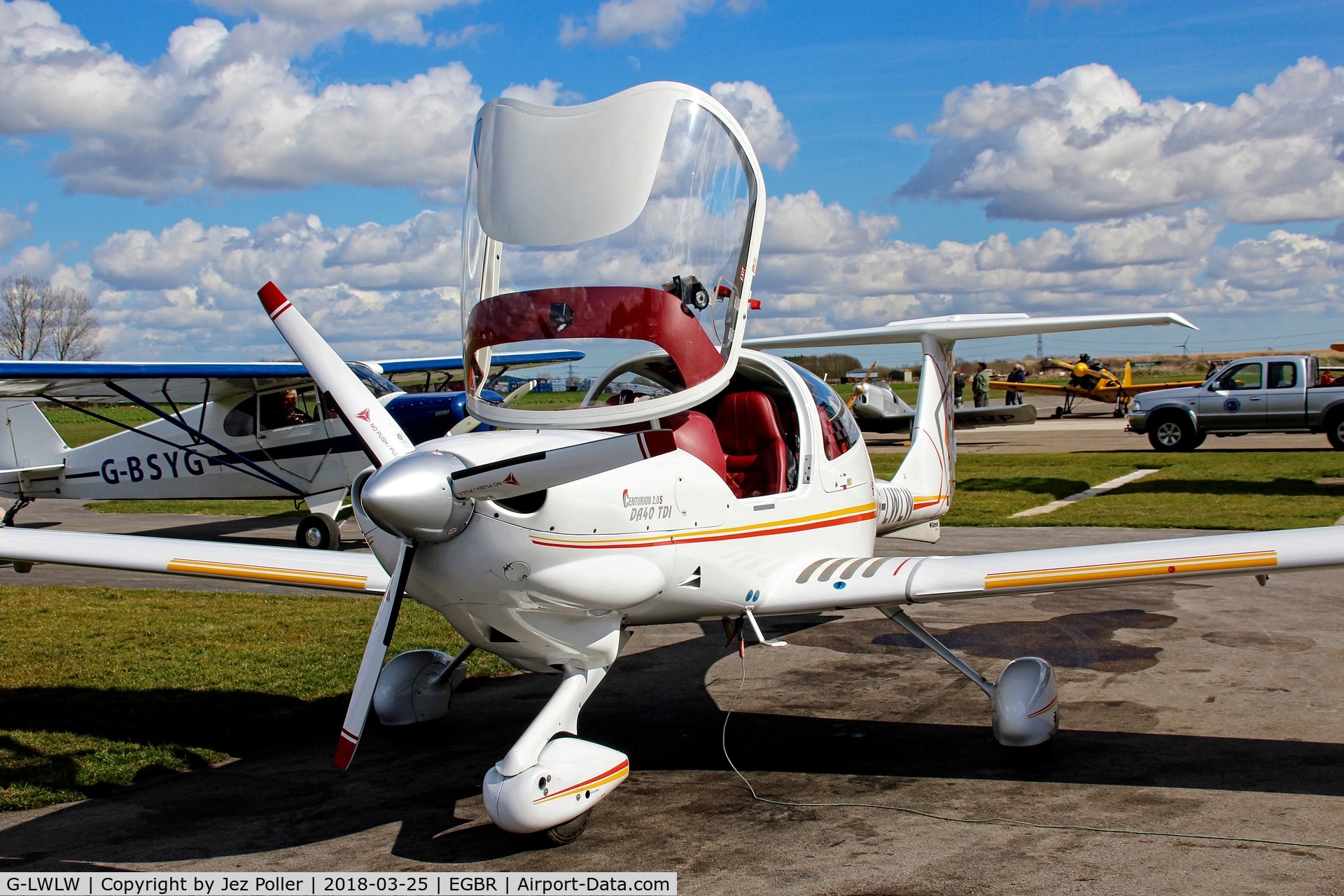 G-LWLW, 2003 Diamond DA-40D Diamond Star C/N D4.052, landed in and about to undertake fuel uplift,