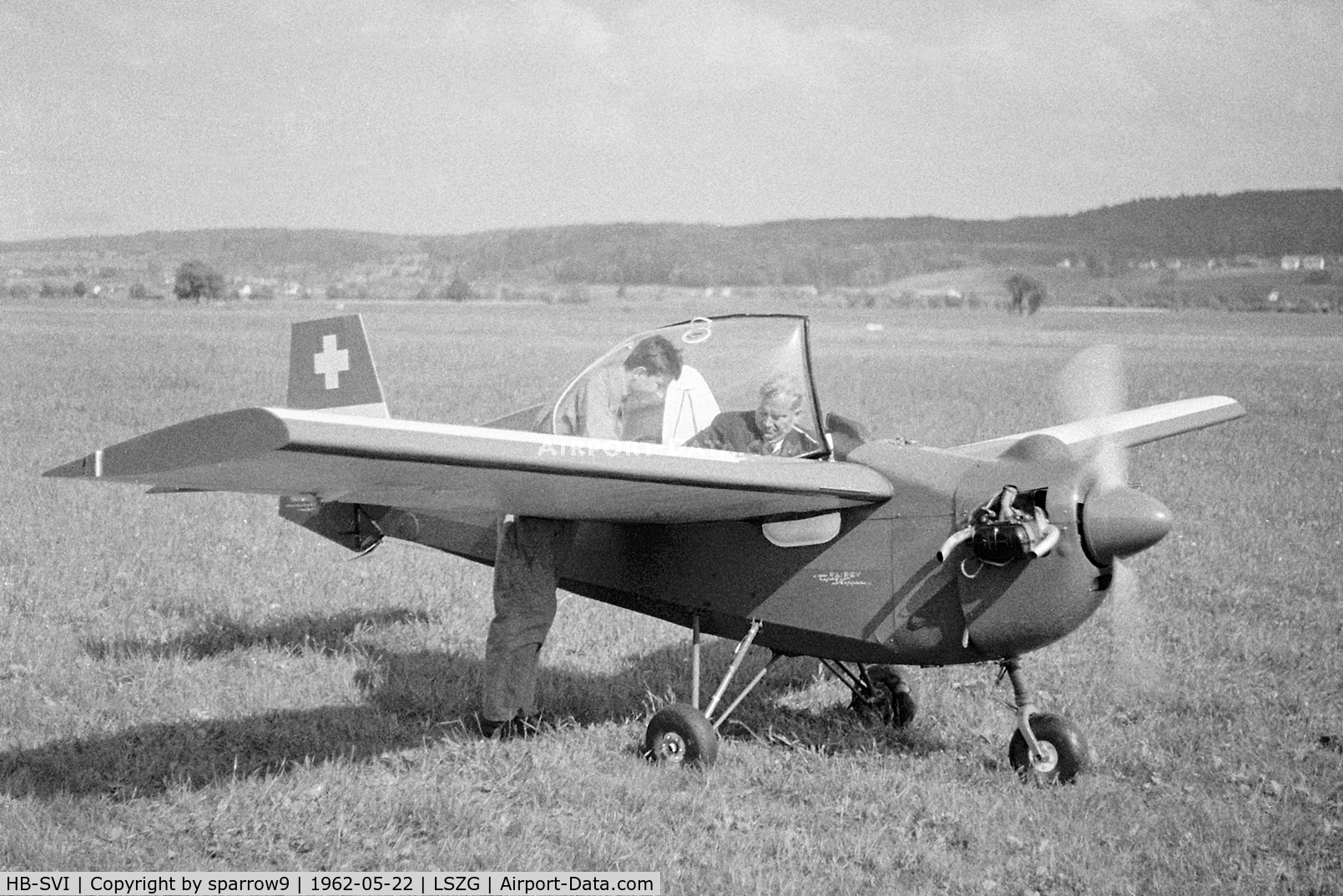 HB-SVI, 1960 Tipsy T.66 Nipper 2 C/N 53, Grenchen in the sixties. Scanned from a b+w negative.