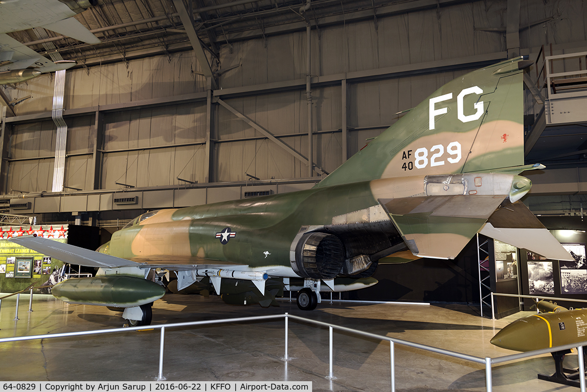 64-0829, 1964 McDonnell F-4C Phantom II C/N 1169, On display at the National Museum of the U.S. Air Force.  This Phantom is painted to represent “Scat XXVII”, the 8th TFW aircraft in which Col. Robin Olds shot down two MiG-17s in a single day over Vietnam on May 20, 1967.