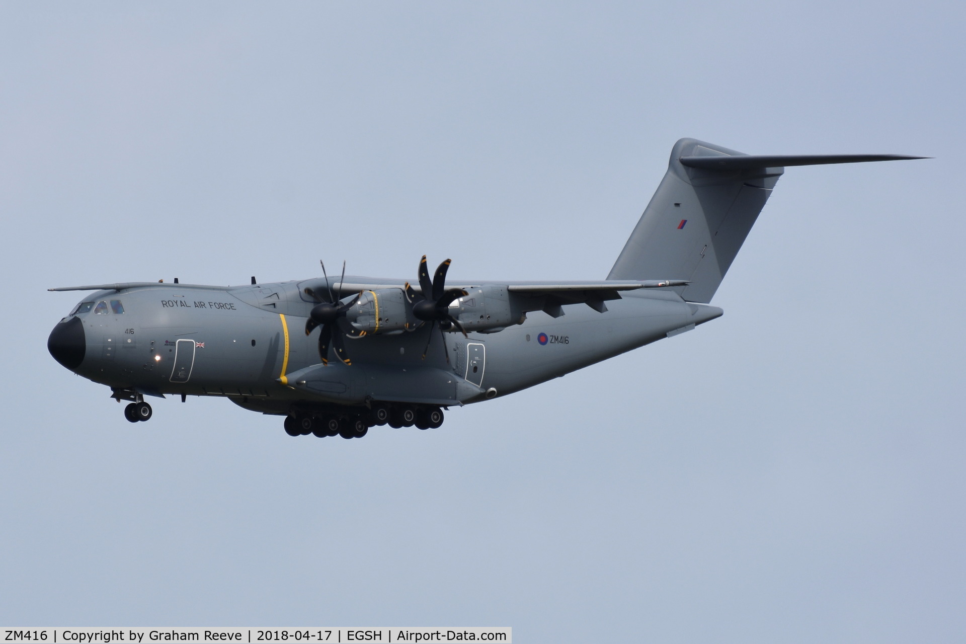 ZM416, 2017 Airbus A400M Atlas C.1 C/N 058, On approach to Norwich.