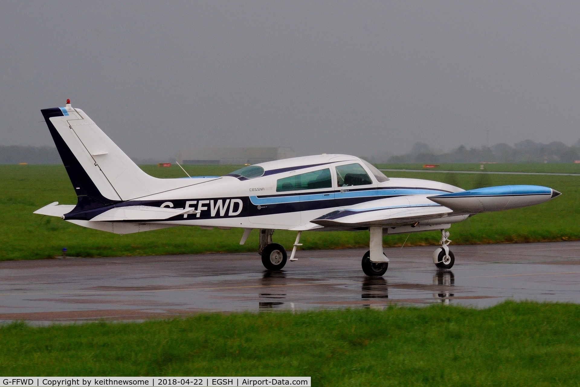 G-FFWD, 1976 Cessna 310R C/N 310R-0579, Leaving Norwich following thunderstorm.