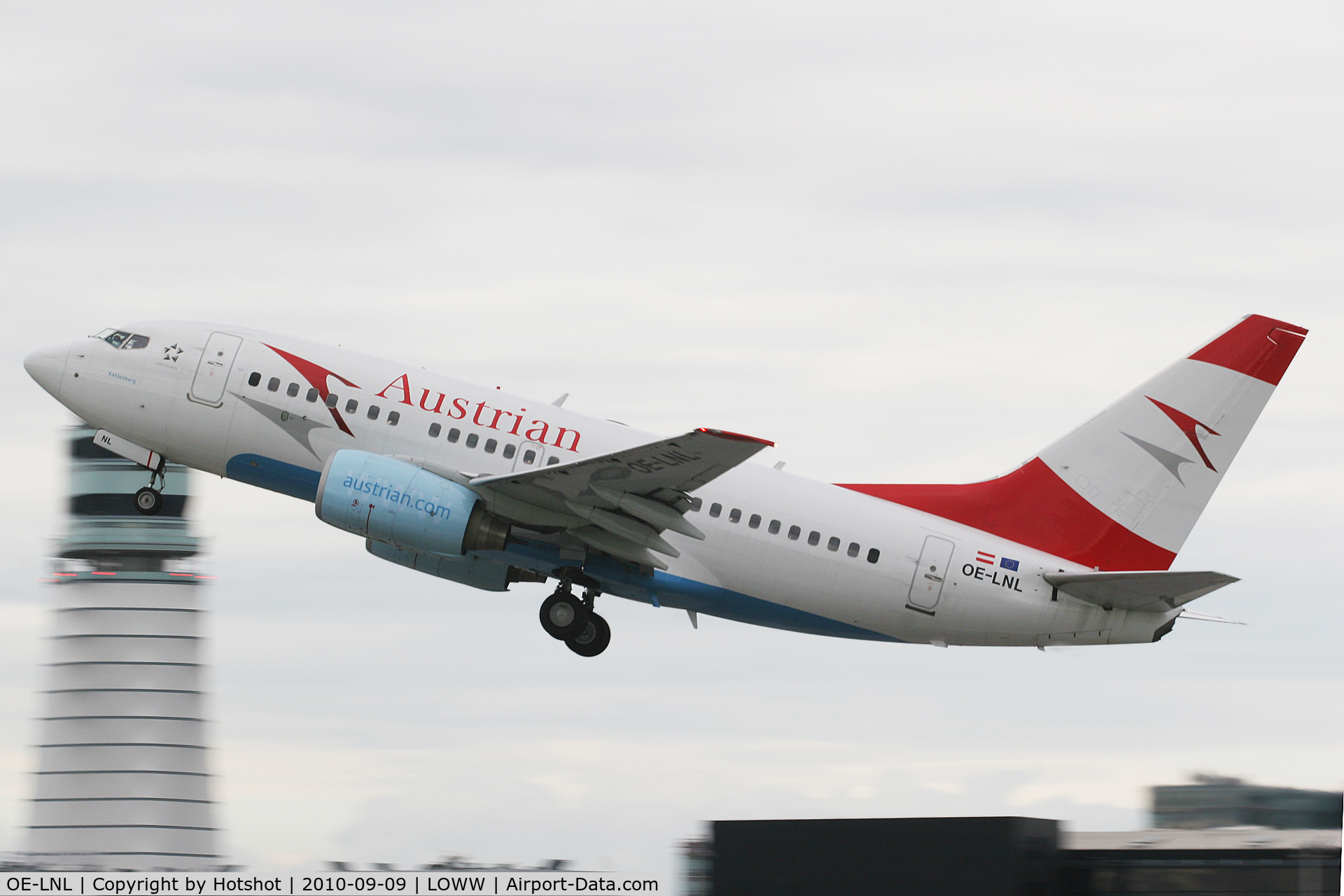 OE-LNL, 2000 Boeing 737-6Z9 C/N 30137, Departing with ATC Tower in the backdrop