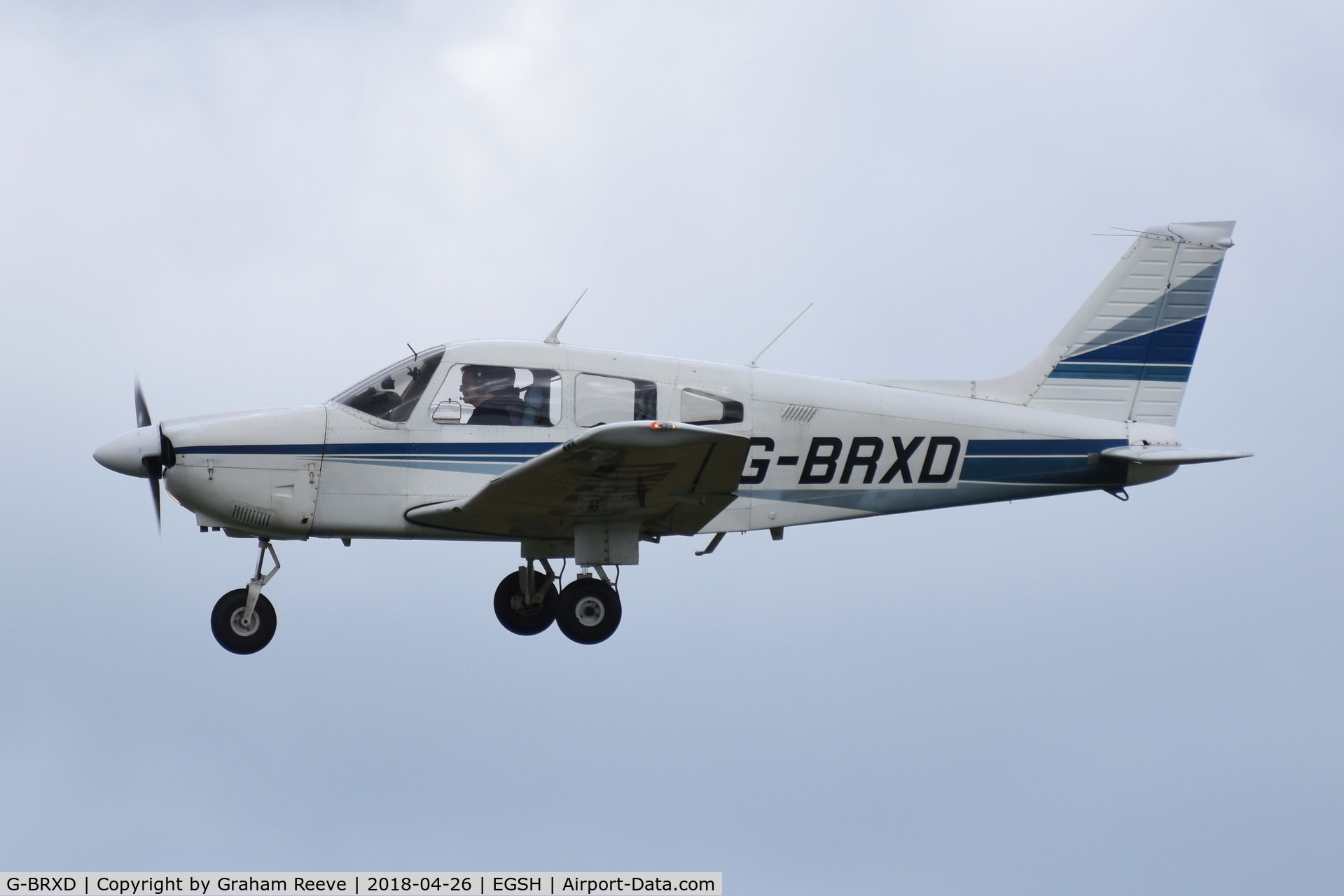 G-BRXD, 1982 Piper PA-28-181 Cherokee Archer II C/N 28-8290126, Landing at Norwich.