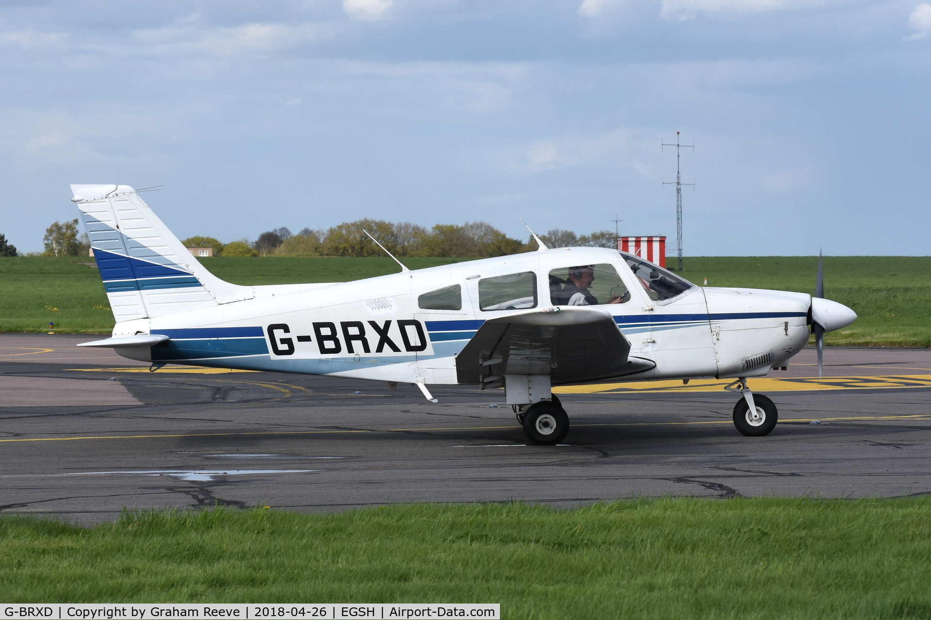 G-BRXD, 1982 Piper PA-28-181 Cherokee Archer II C/N 28-8290126, Departing from Norwich.