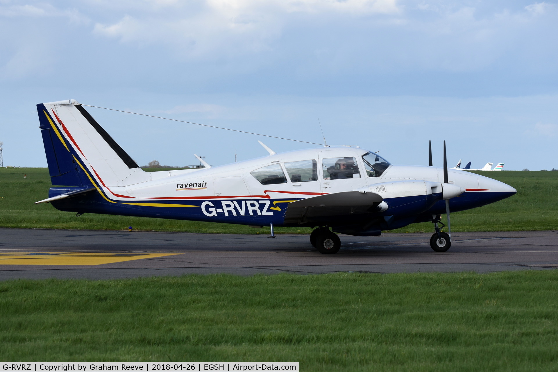 G-RVRZ, 1973 Piper PA-23-250 Aztec C/N 27-7305142, Departing from Norwich.
