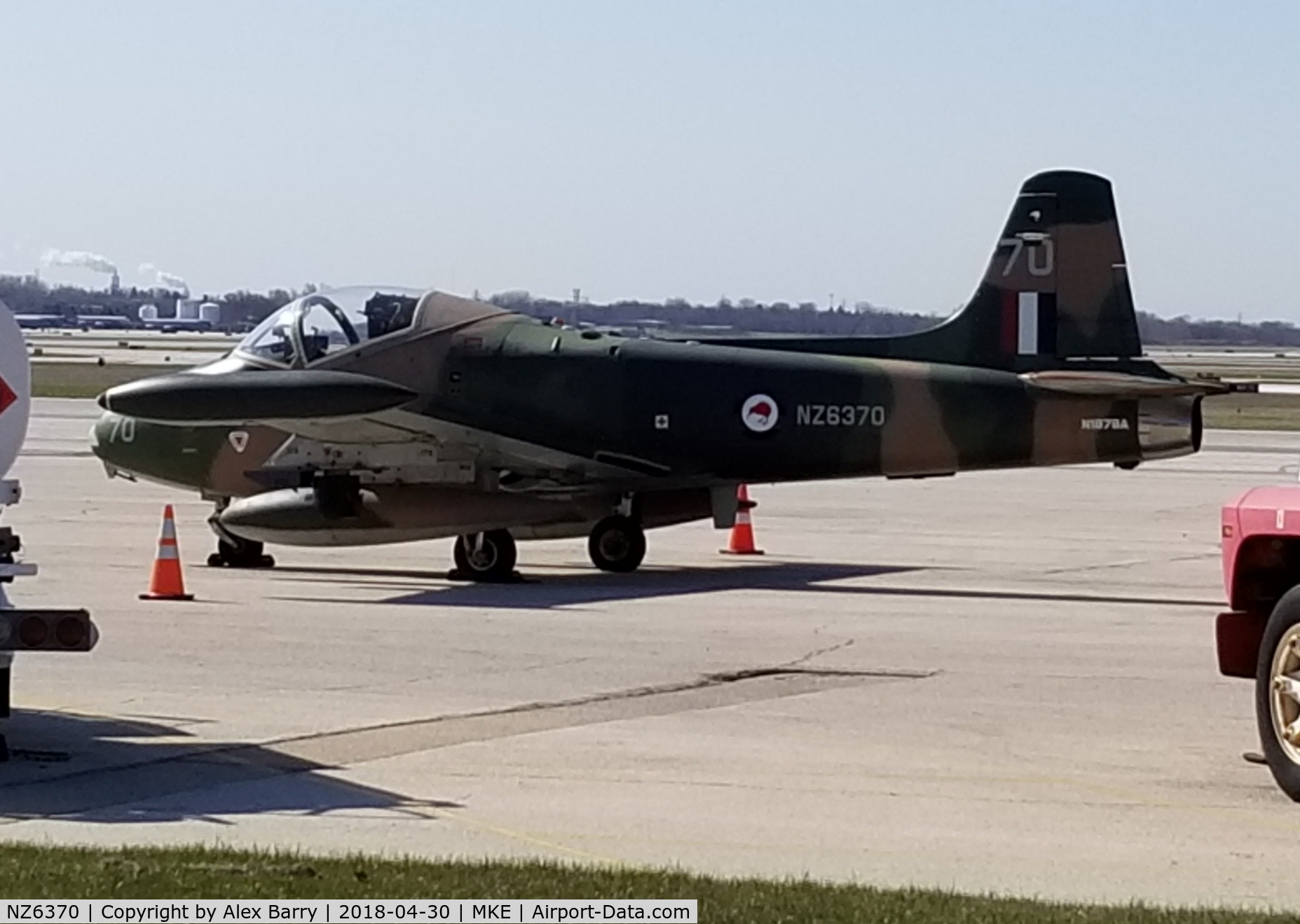 NZ6370, 1972 BAC 167 Strikemaster Mk.88 C/N EEP/JP/310, Sighted at MKE on the apron outside Signature Flight Support, 0930 on 30/4/2018.