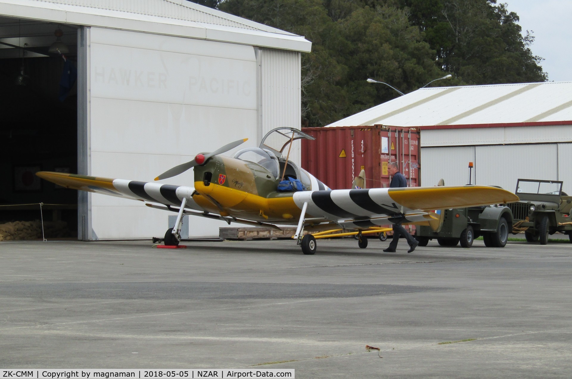 ZK-CMM, Miles M38 Messenger 2A C/N 6372, outside warbird hangar