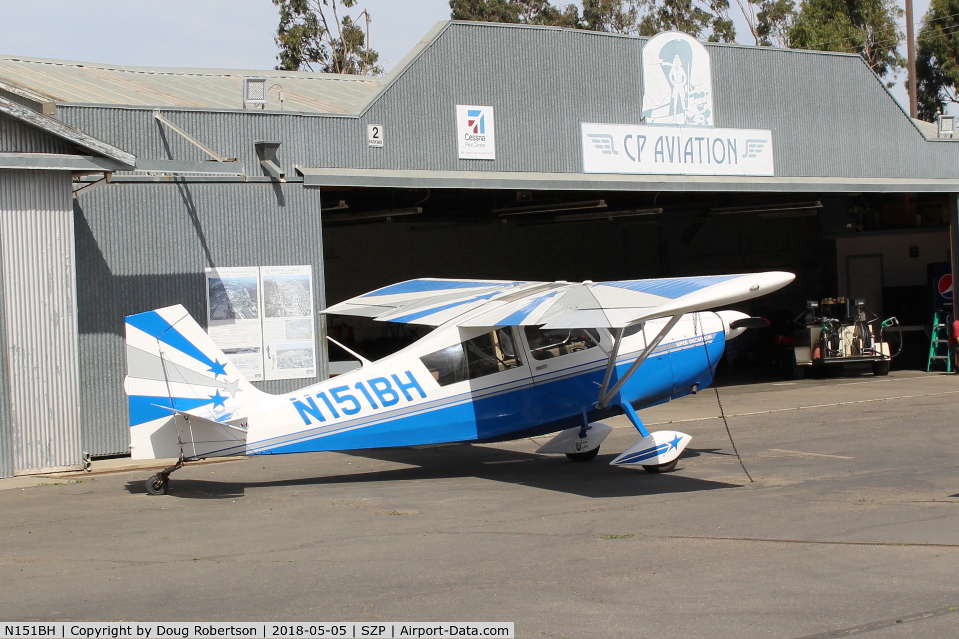 N151BH, 2008 American Champion 8KCAB Super Decathlon Decathlon C/N 1061-2008, 2008 American Champion 8KCAB SUPER DECATHLON, Lycoming AEIO-360-H1B 180 Hp, At CP Aviation. Barron Hilton's replacement for N240R, Adventurer Steve Fossett's last fatal ride-which see.